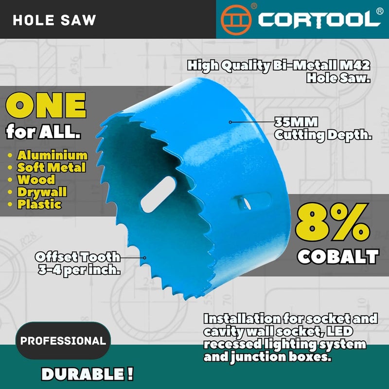 Cortool 3-1/8 Inch Hole Saw with Arbor for Metal and Wood Cutting, Bi-Metal Hole Cutter, 3-1/8" Hole Saw Kit for Drywall, Wood, PVC Boards, Fiberglass and Vent Pipes - Image 2